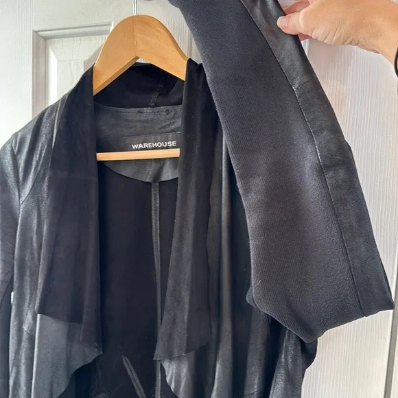 Warehouse Genuine leather jacket raw edge unlined Open front Sz 4/UK 8 - Picture 4 of 10